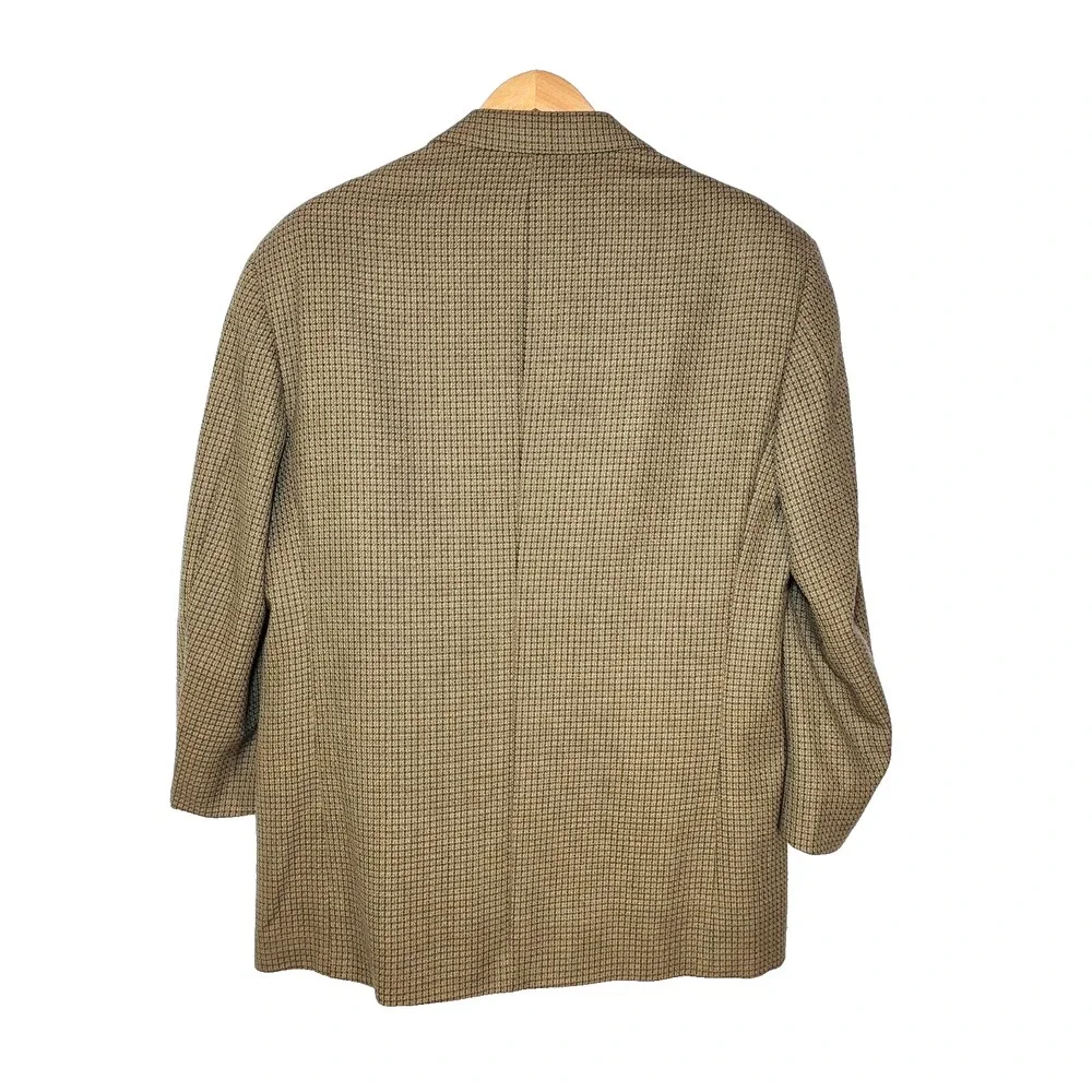 Louis Feraud‎ Olive Brown Wool Plaid Blazer 2 Front Button Lined Size 43R